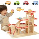 Viga Toys VIGA Drewniany Parking dla Samochodzików z Windą 4 Autka Helikopter