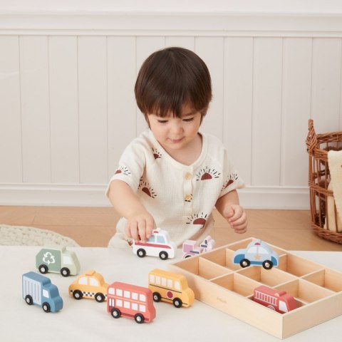 Viga Toys VIGA Drewniany Zestaw Kolorowych Pojazdów Miejskich 9szt.