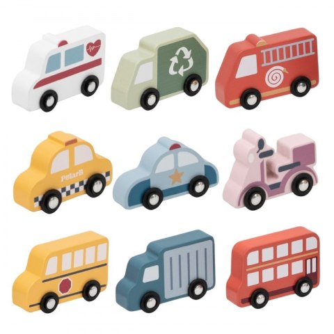 Viga Toys VIGA Drewniany Zestaw Kolorowych Pojazdów Miejskich 9szt.
