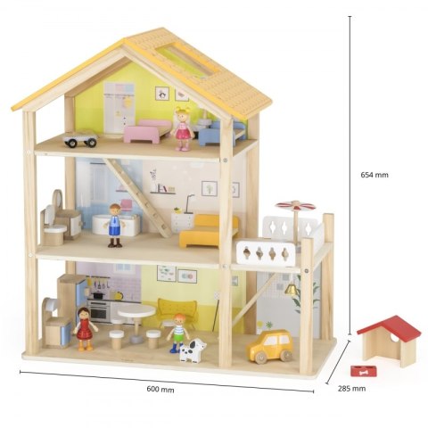 Viga Toys VIGA Zestaw Drewniany Domek dla Lalek z Laleczkami i Akcesoriami