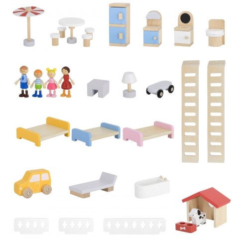 Viga Toys VIGA Zestaw Drewniany Domek dla Lalek z Laleczkami i Akcesoriami