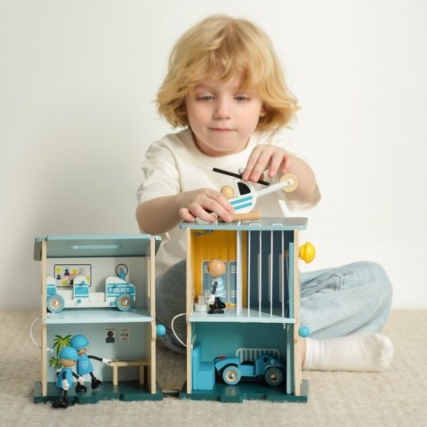 Classic World CLASSIC WORLD Posterunek Policji Drewniany Samochód Helikopter FIgurki 12el.