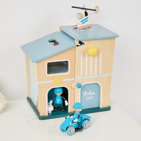 Classic World CLASSIC WORLD Posterunek Policji Drewniany Samochód Helikopter FIgurki 12el.