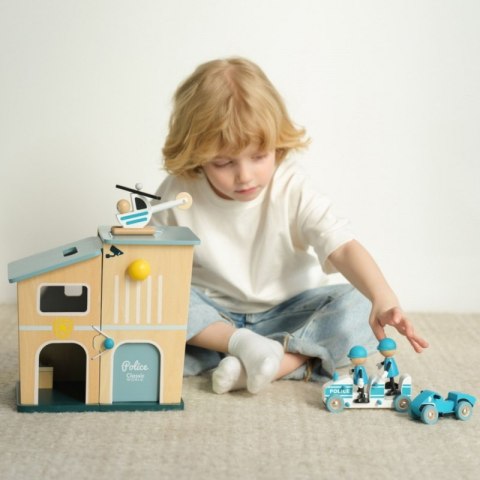 Classic World CLASSIC WORLD Posterunek Policji Drewniany Samochód Helikopter FIgurki 12el.