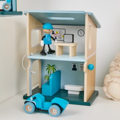 Classic World CLASSIC WORLD Posterunek Policji Drewniany Samochód Helikopter FIgurki 12el.