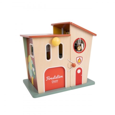 Classic World CLASSIC WORLD Remiza Strażacka Drewniana Garaż Auto Helikopter Figurki 13el.