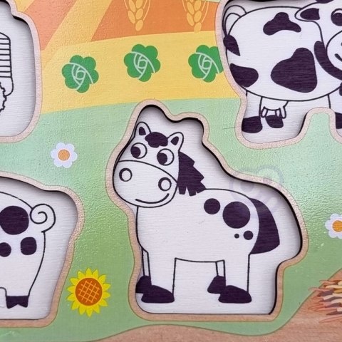 TOOKY TOY Drewniane Puzzle Montessori Farma z Pinezkami Do Dopasowania TOOKY TOY Drewniane Puzzle Montessori Farma z Pinezkami Do Dopasowania