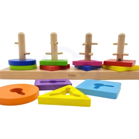 VIGA Drewniane klocki z sorterem kształtów Montessori VIGA Drewniane klocki z sorterem kształtów Montessori