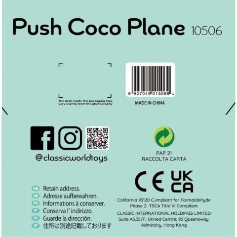 CLASSIC WORLD Drewniany Pchacz Samolot Miś Coco CLASSIC WORLD Drewniany Pchacz Samolot Miś Coco